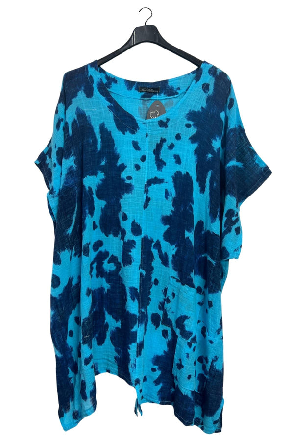 Abstract Tie Dye Print Asymmetric Breathable Fabric Cotton Top