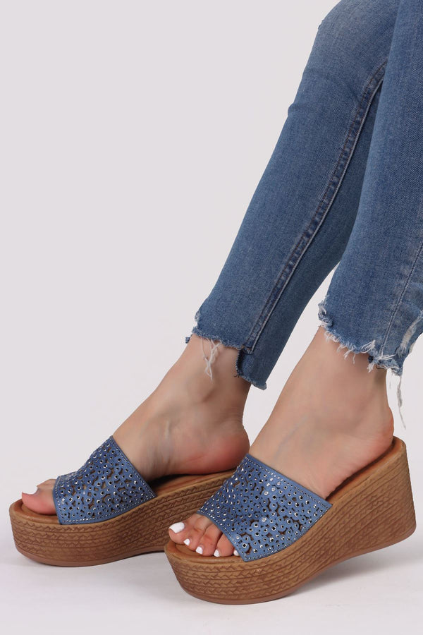 Rhinestone Cutout Wedge Slider