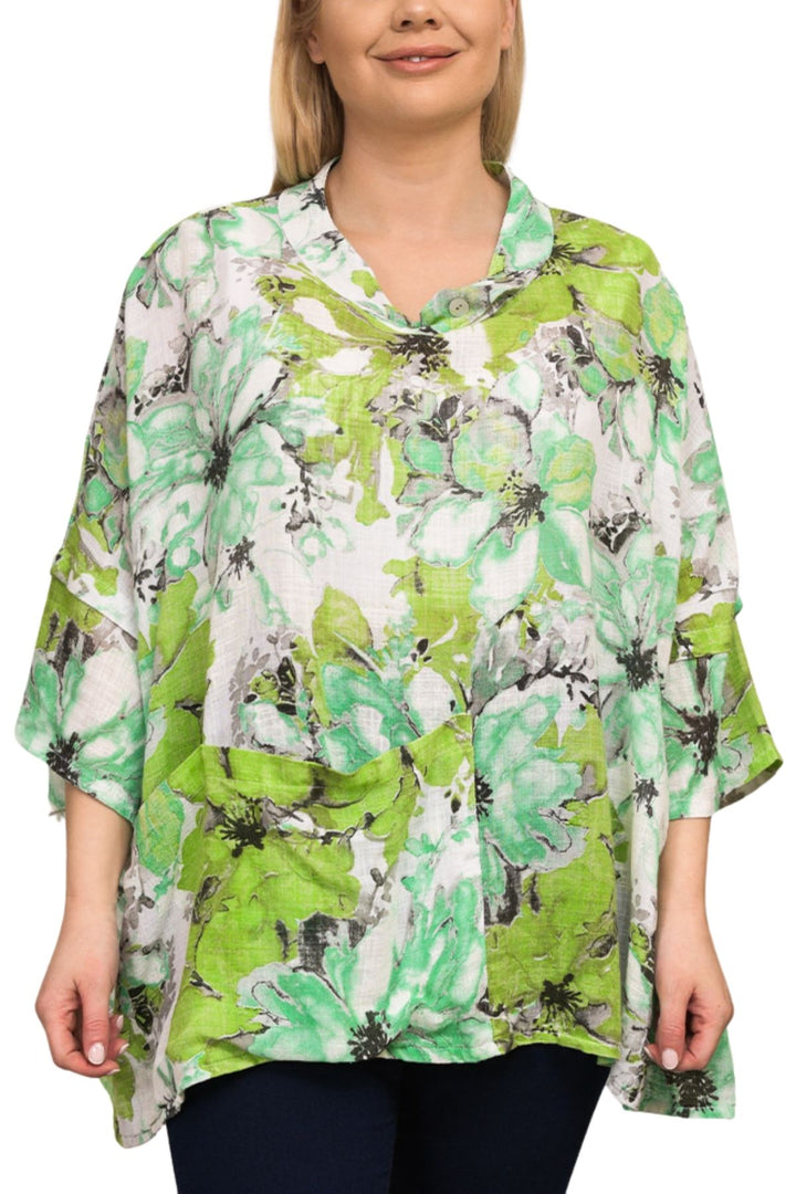 All-Over Floral Print Neck Button Top