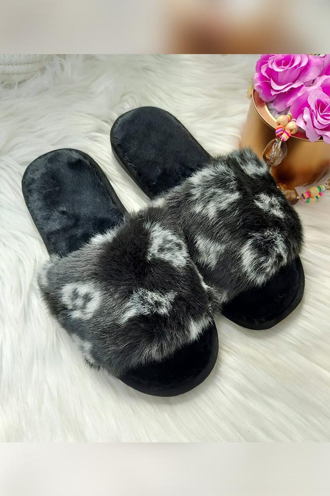 slip on fluffy logo slippers