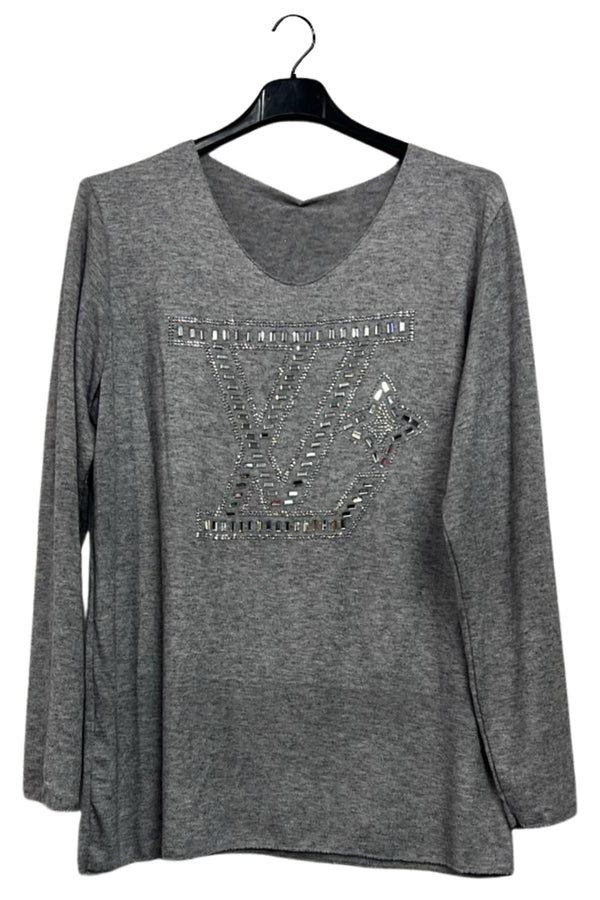 Rhinestones Graphic Pattern Soft Feel Tunic Top