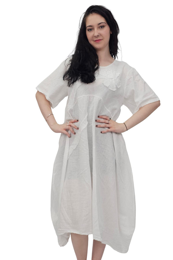 Textured Appliqué Details Linen Dress