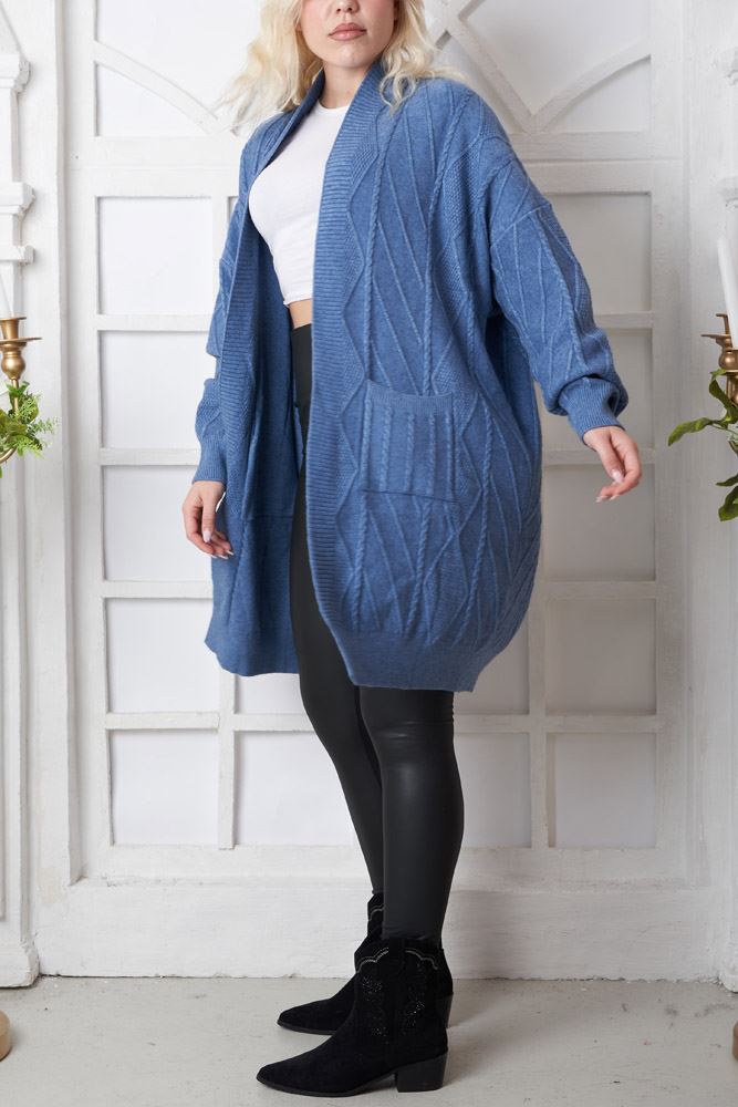Cable Knit Pattern Pocket Ribbed Cardigan