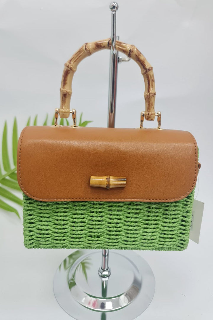 Straw Bamboo Handle Hand Bag