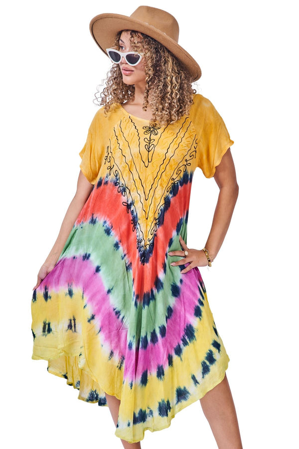 Tie-Dye Concentric Horizontal Stripes Pattern Umbrella Style Dress
