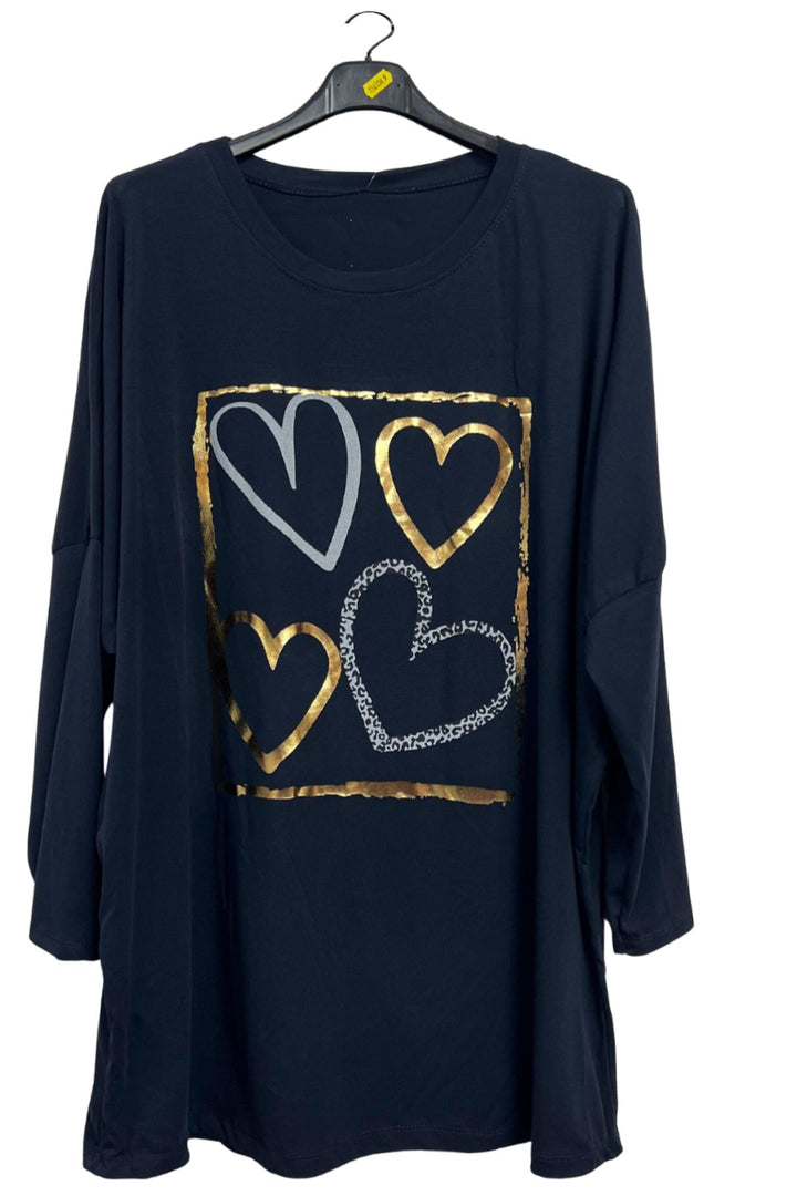 Metallic Foil Hearts Oversized longline Top