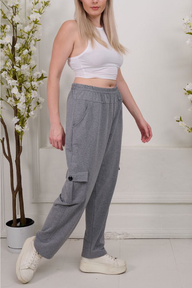 Plain Side Pockets Cotton Trousers