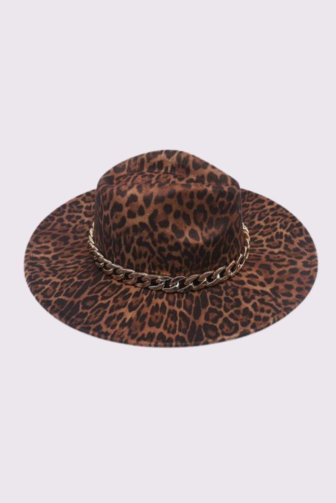 Leopard Print Chain Link Fedora Hat