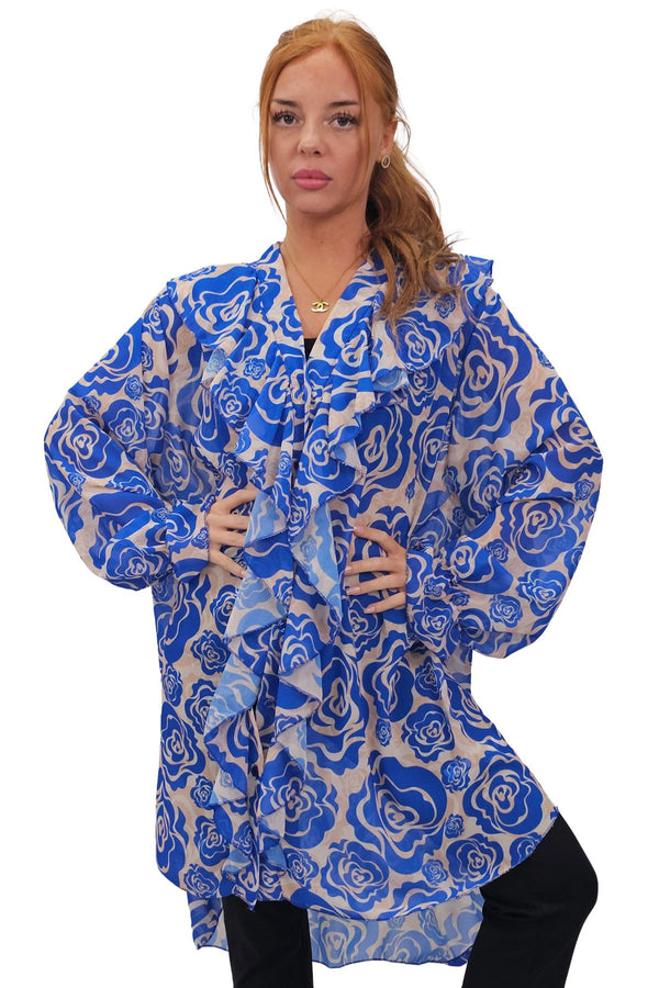 Floral Print Oversized Front Ruffle Top