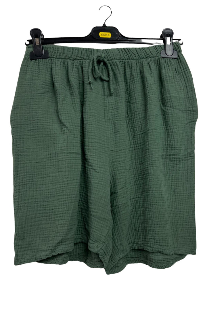 Plain Drawstring Waist Side Pockets Cotton Shorts