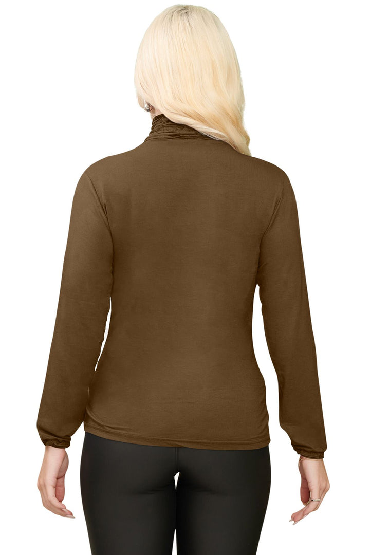 Special Price Plain Ruched Frill Roll Neck Tunic Viscose Top