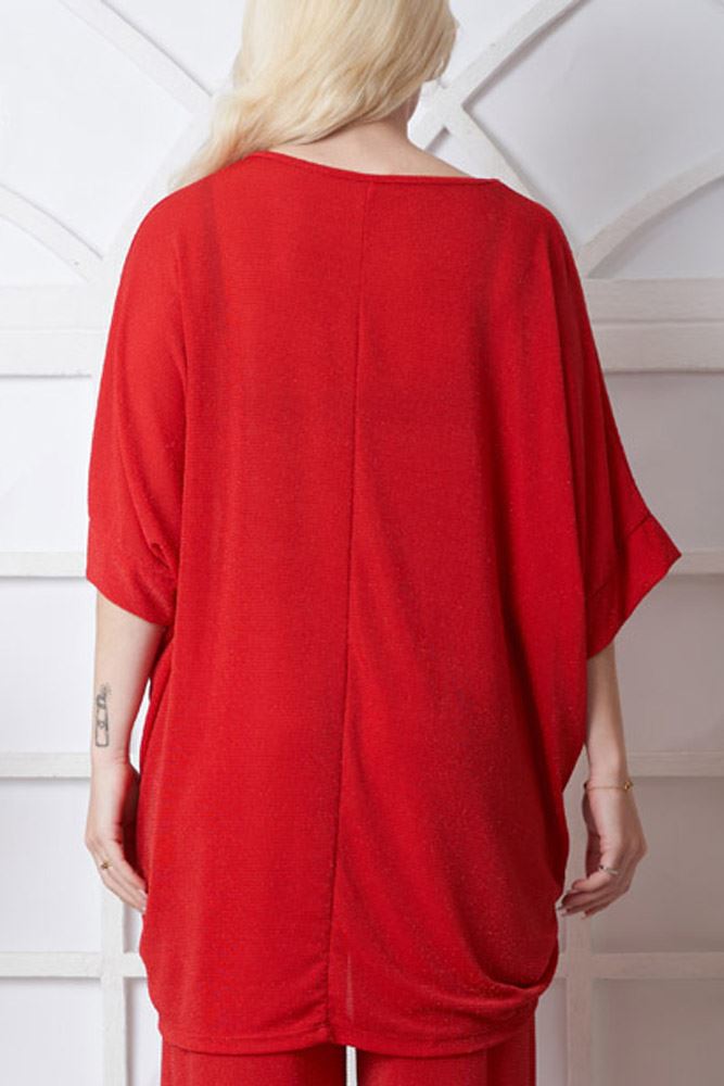 Plain Lurex Pattern Dipped Hem Top