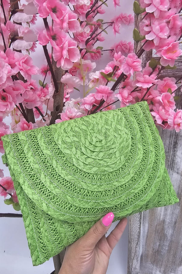 Textured Spiral Design Straw clutch Bag