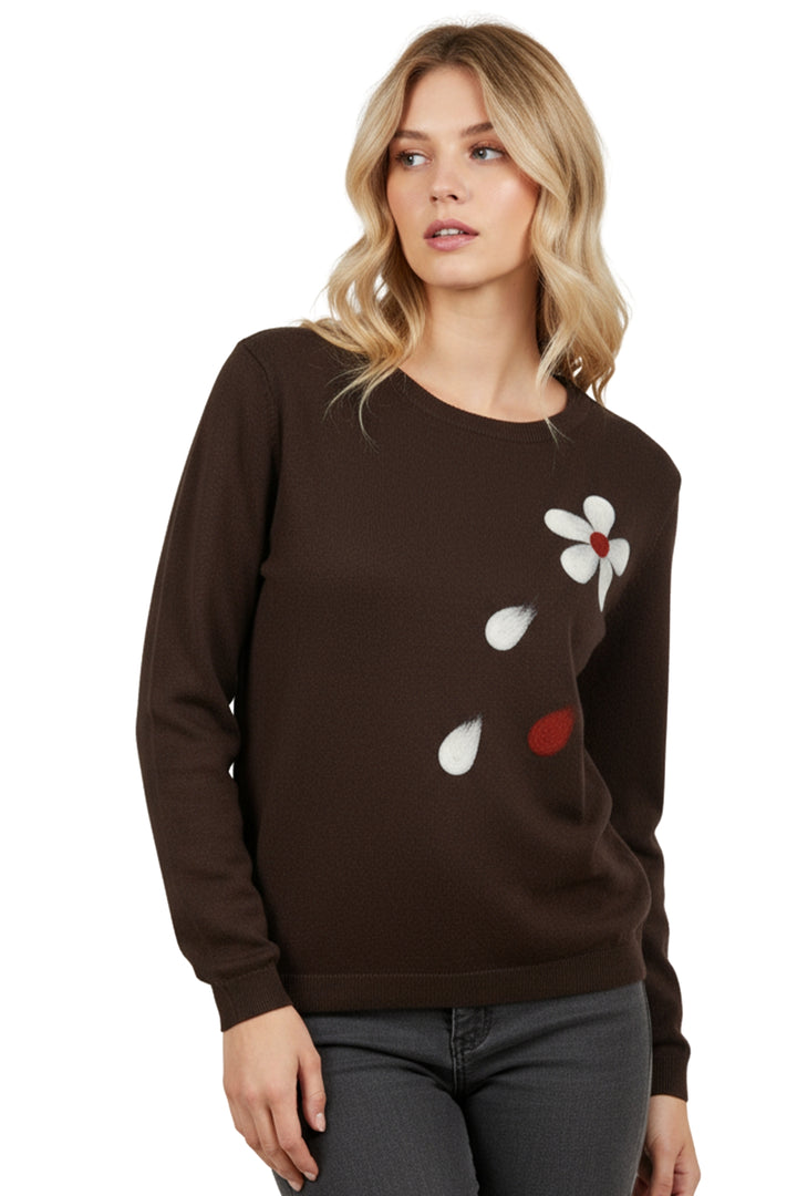 Floral Accent Scattered Petal Print Soft Feel Jumper