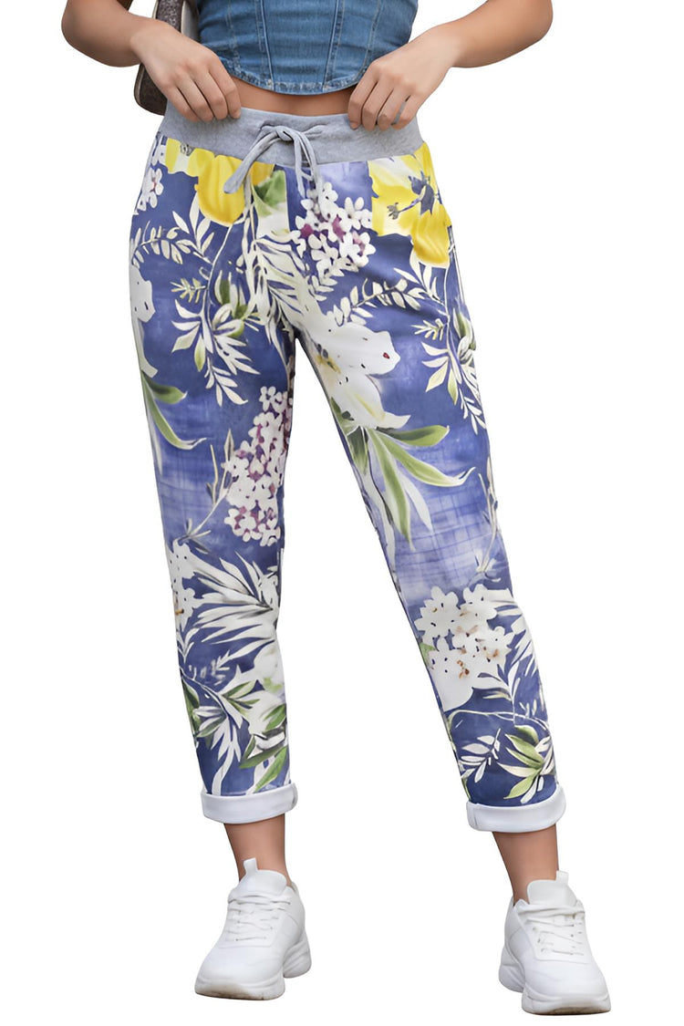 Womens floral print cotton trousers with side pockets