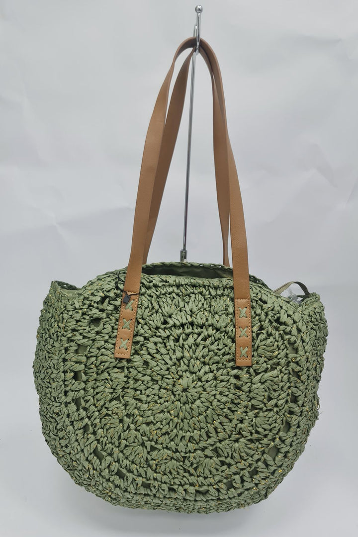 Round Straw Two Handle Shoulder Bag
