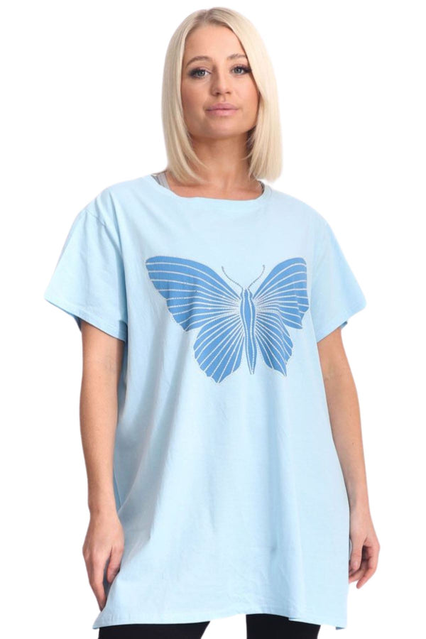 Diamante Butterfly Pattern Cotton Top