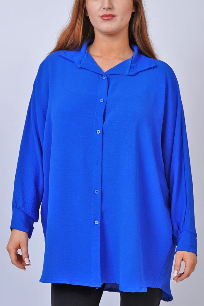 Plain Button Up Dipped Hem Shirt