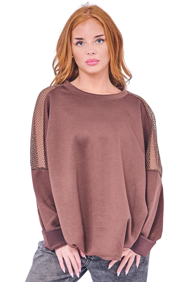 Plain Mesh-Textured Oversized Top