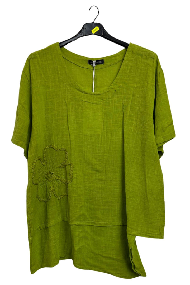 Plain Embroidered Floral Applique Cotton Top