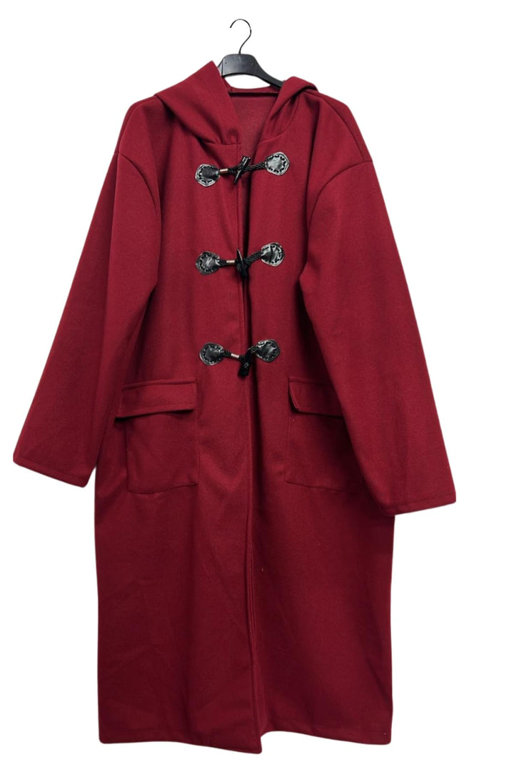 Plain Front Two Flap Pockets Longline Duffle Coat
