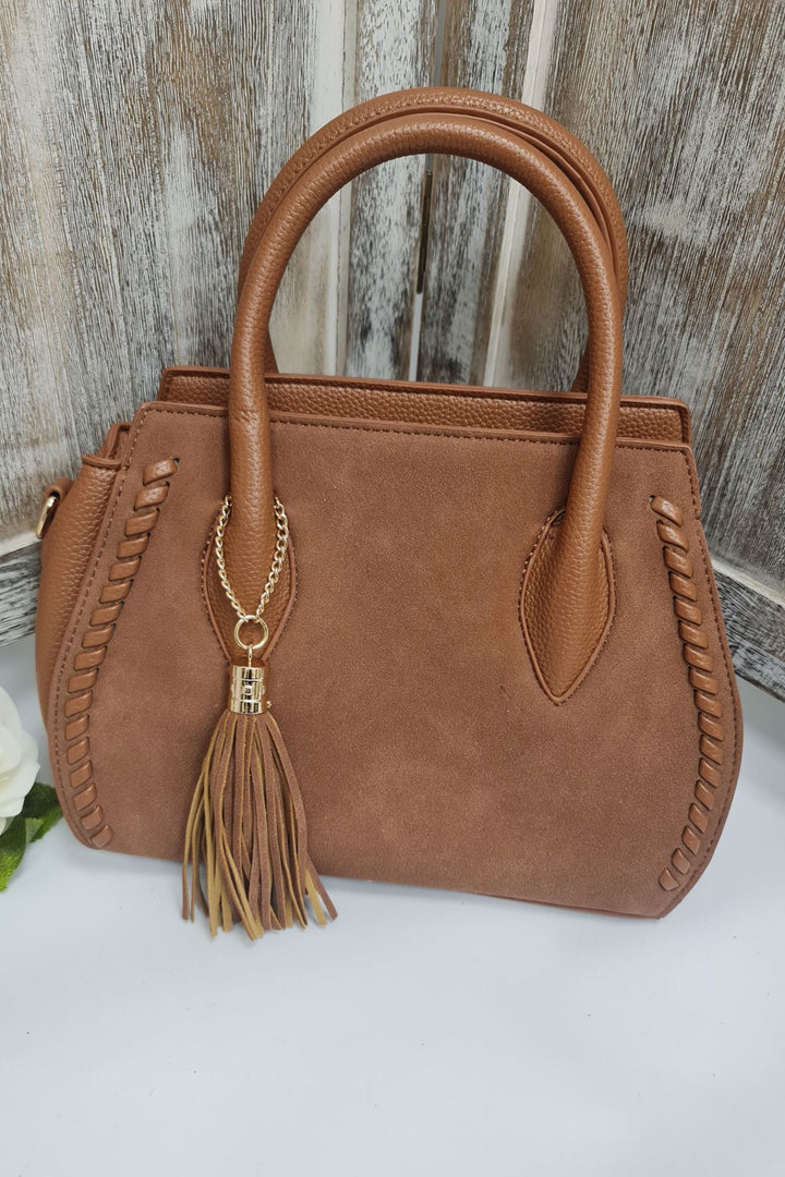 Tassel Charm Two Handle Shoulder Bag
