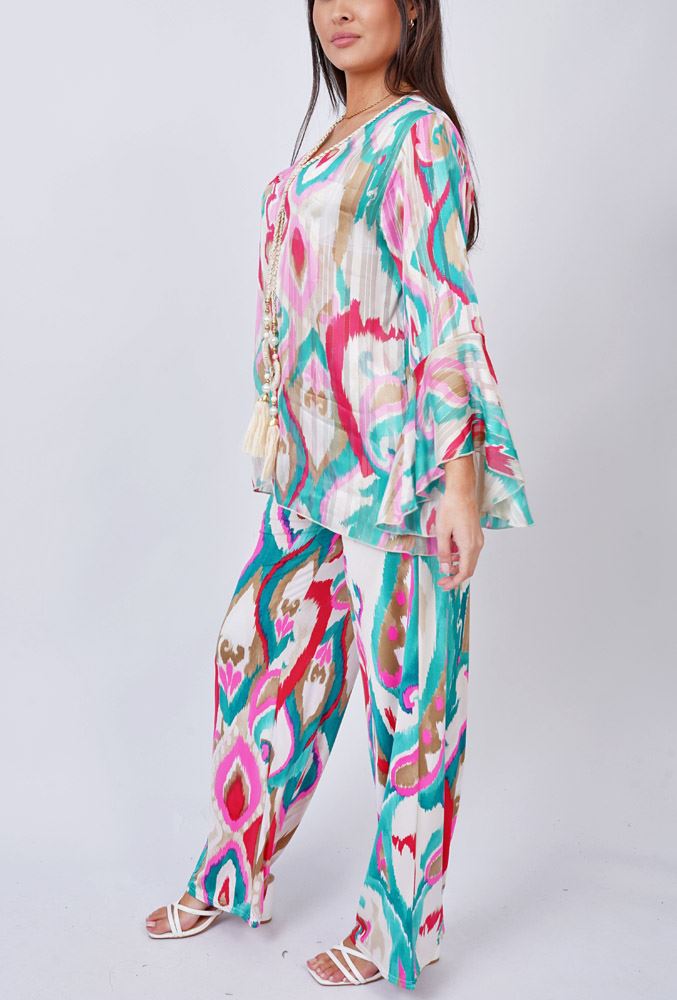 Abstract Print Flared Sleeve Co-Ord