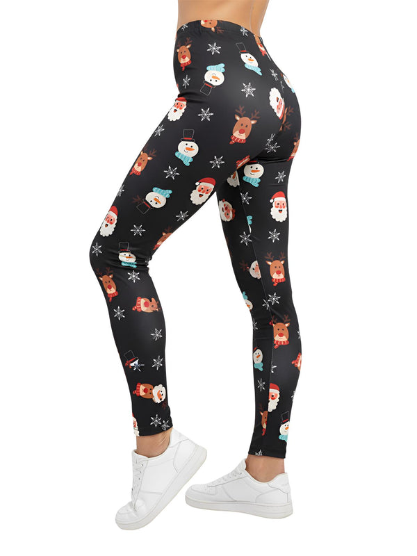Santa Snowman Face Print Christmas Leggings