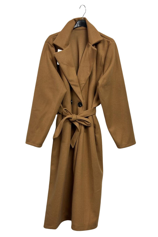 Plain Front Two Pockets Belted Trench Coat