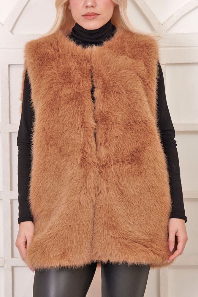 Plain Soft Feel Fur Gilet