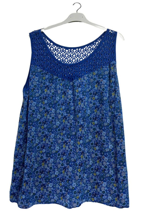Floral Medallion print Open Crochet Detailing Cotton Top