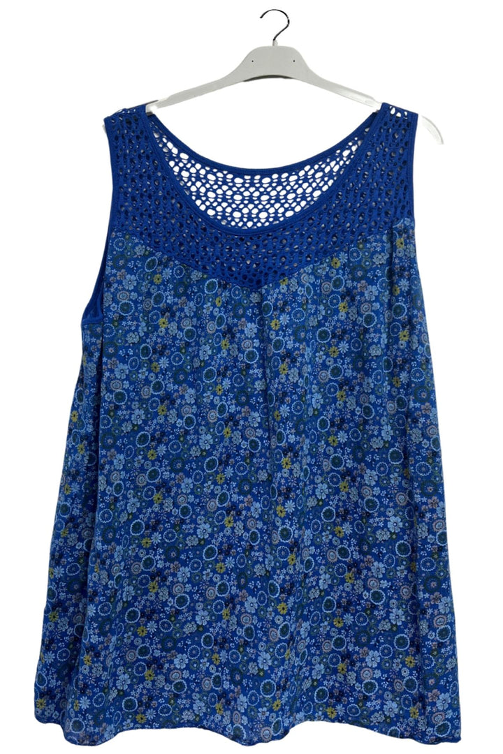 Floral Medallion print Open Crochet Detailing Cotton Top