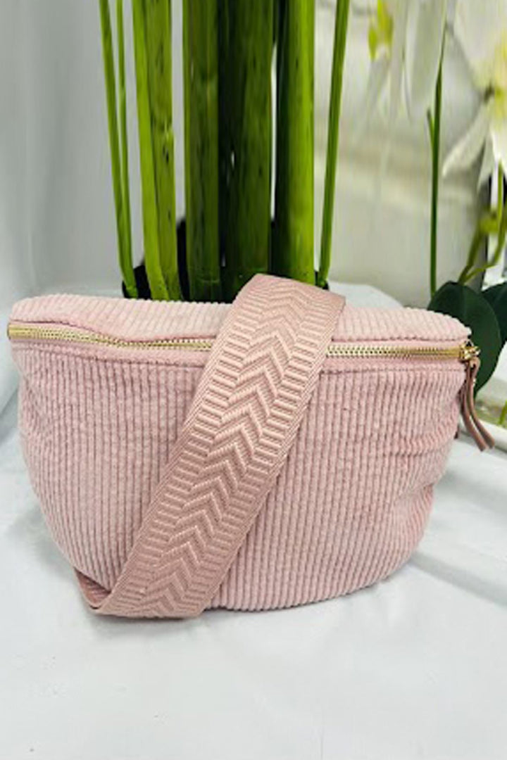 Soft Ribbed Adjustable Strap Shoulder Bag

