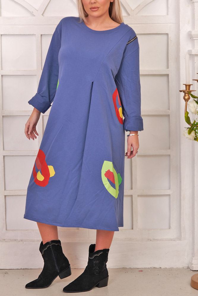 Plain Shoulder Zip Cotton Dress