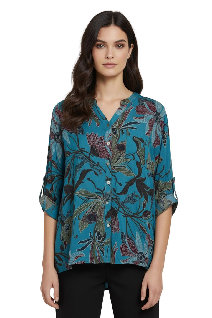 floral print button up front pocket shirt
