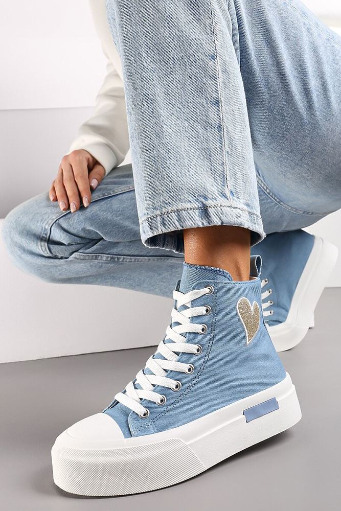 Glitter Heart Canvas High Ankle Lace Up Sneakers