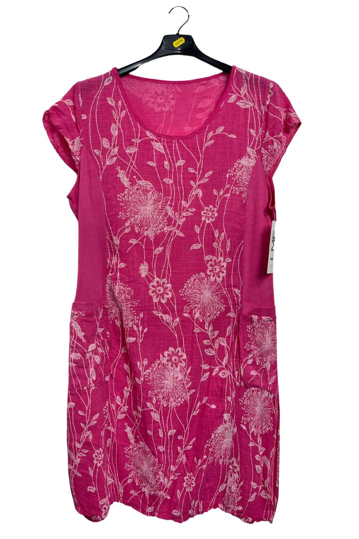 Dandelion Flower Print Front Two Pockets Cotton Dress