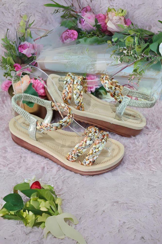 Colorful Strap Open-Toe Low Wedge Sandal