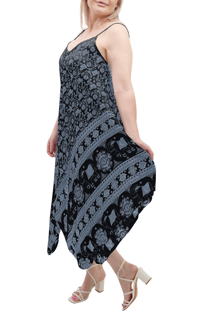 Special Price Italian Elephant Print Sleeveless V Neck Hanky Dress