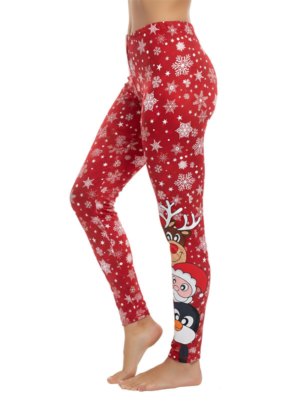Penguin Reindeer Print Christmas Leggings