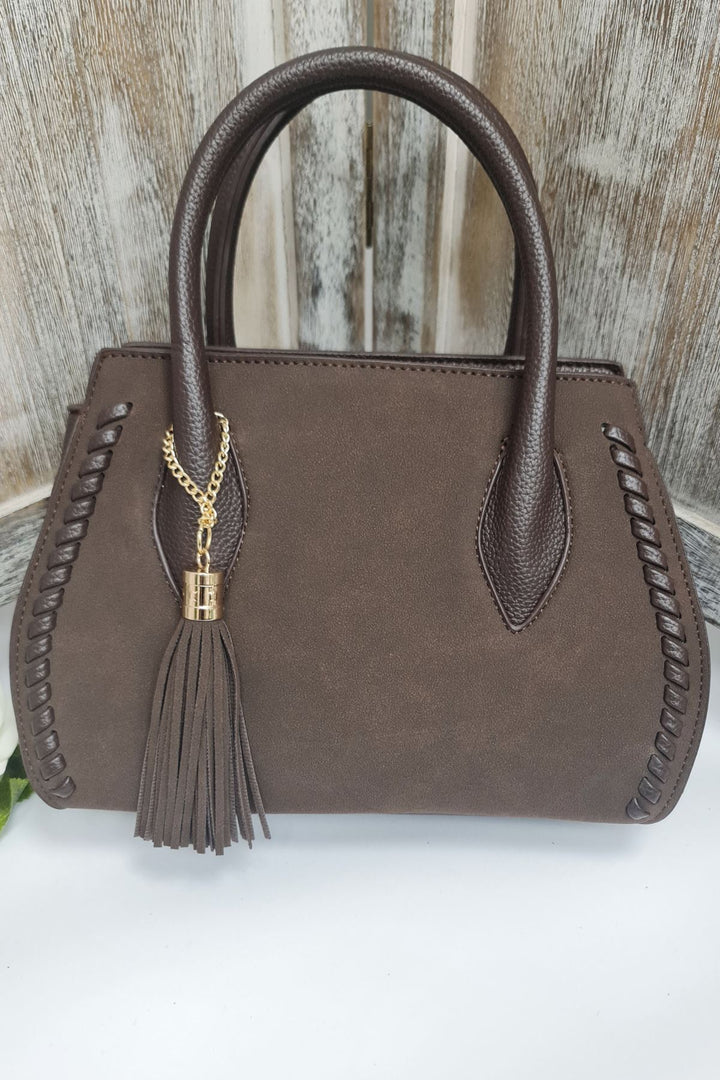 Tassel Charm Two Handle Shoulder Bag