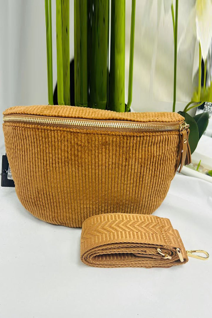 Soft Ribbed Adjustable Strap Shoulder Bag
