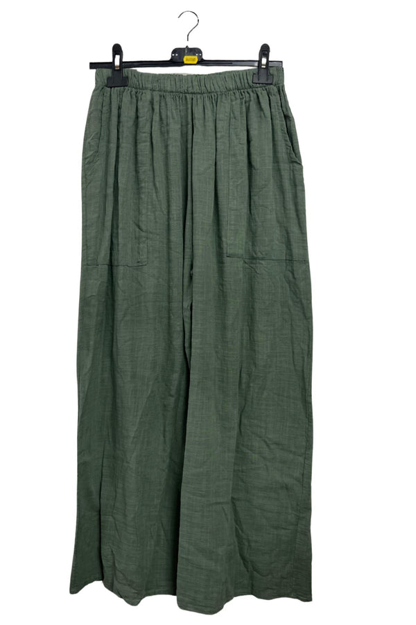 Plain Side Pockets Wide Leg Cotton Palazzo