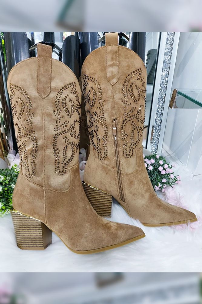 Embroidered Cowgirl Knee High Zip Ankle Boot