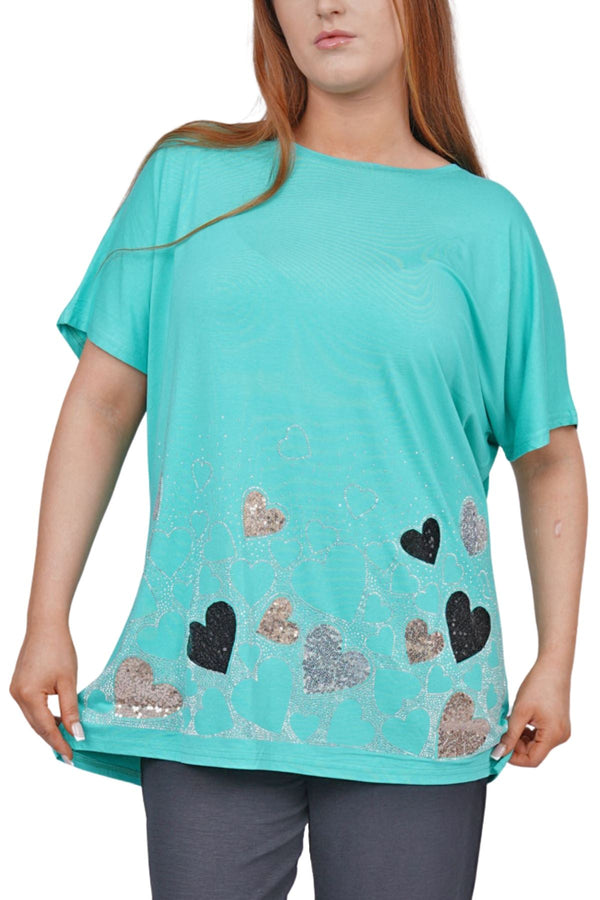 Sequin Diamante Heart Pattern Top