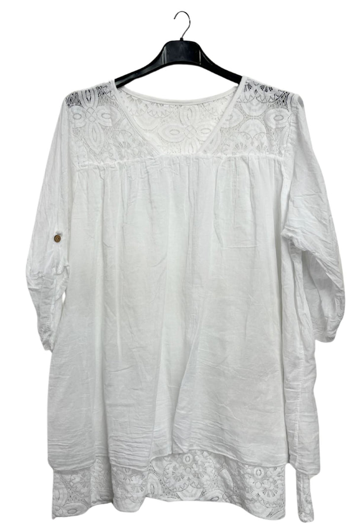 Floral Pattern Lace Detailing Layered Hem Cotton 