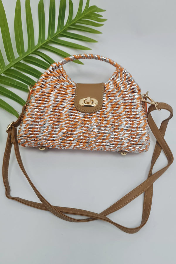 Twisted Straw Turn Lock Hand Bag