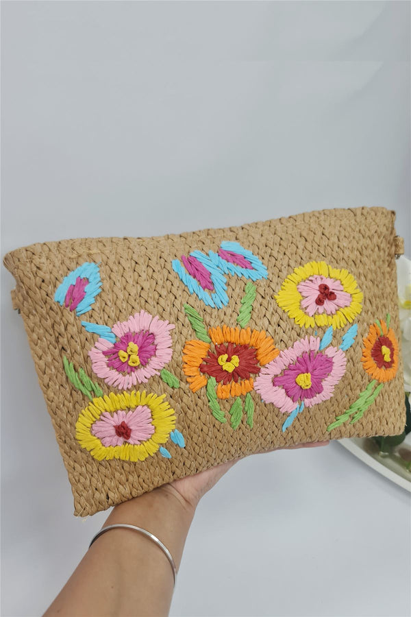 Colorful Floral Embroidered Clutch Bag