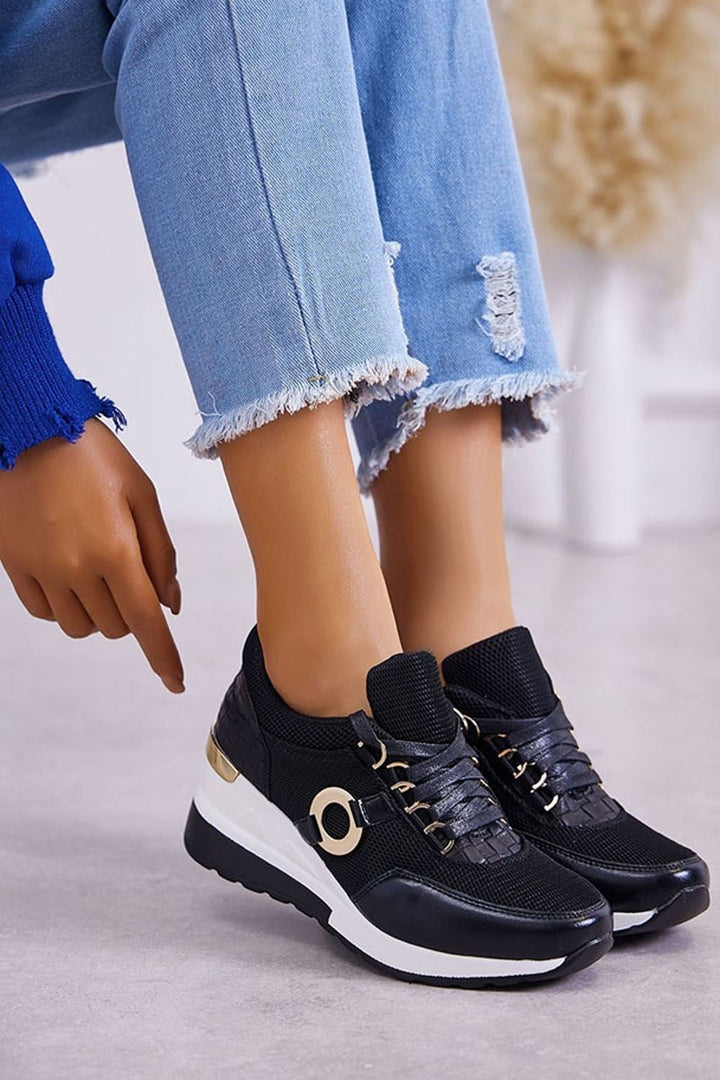Gold Ring Lace Up Wedge Trainers