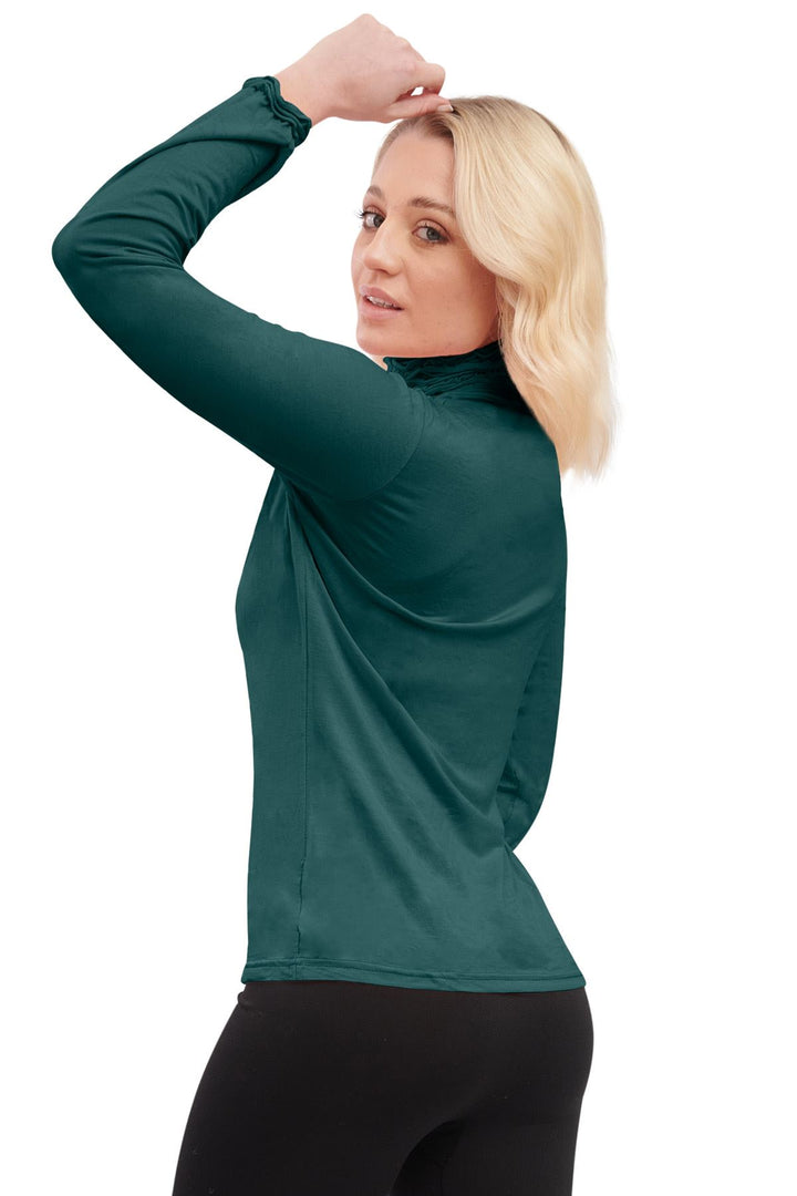 Special Price Plain Ruched Frill Roll Neck Tunic Viscose Top